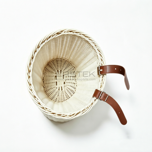 Woven Plastic Bicycle Basket with Leather Straps-BJD-526-Eastek